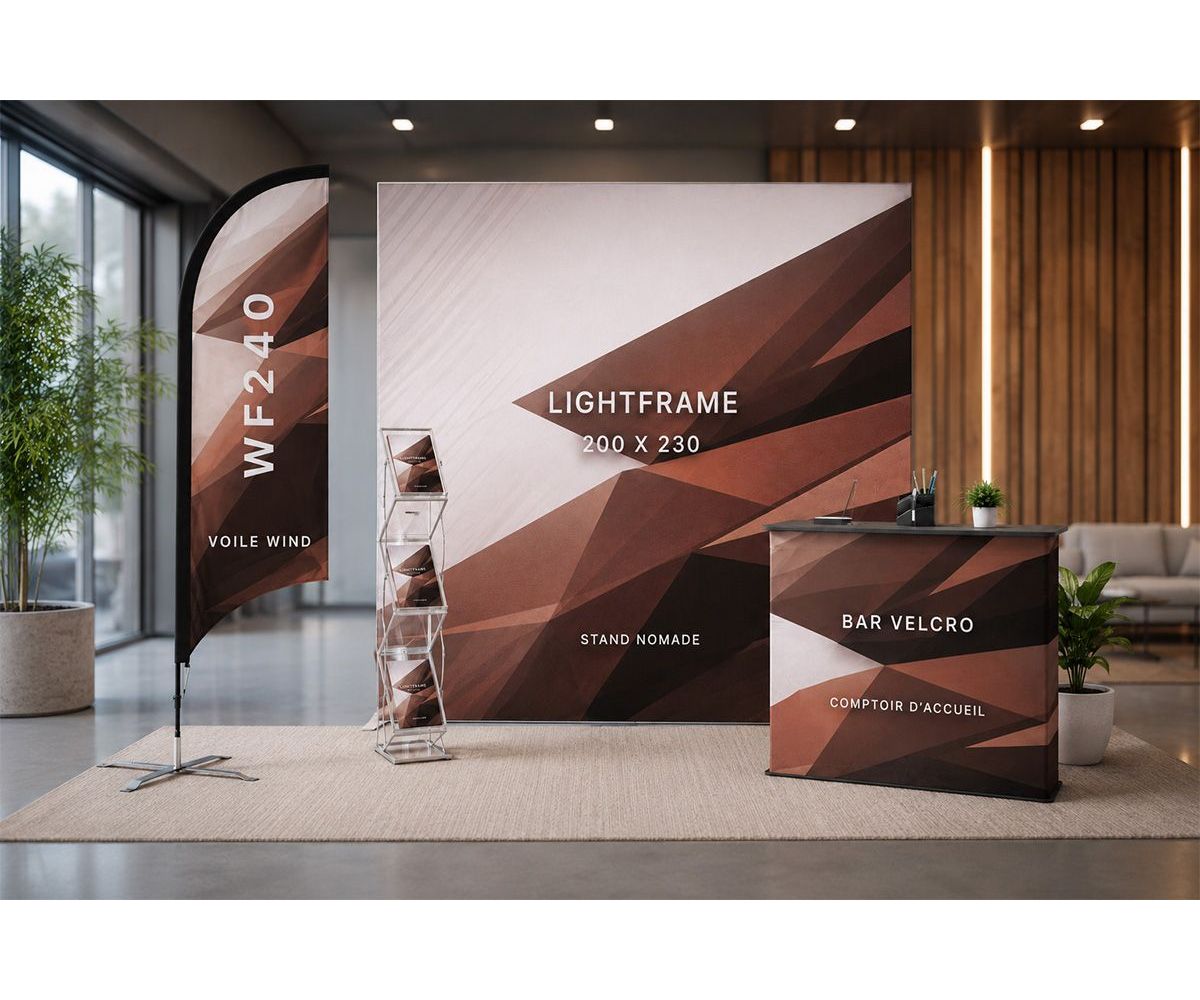 PLV pour salon professionnel — kakémono, oriflamme, totem, stand | Walomo